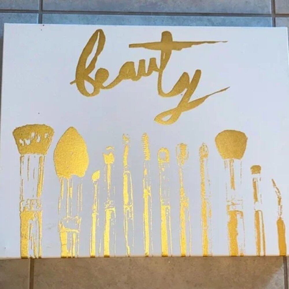 Gold and White Beauty Canvas Art‎ 16x20in Colleen Karis Designs